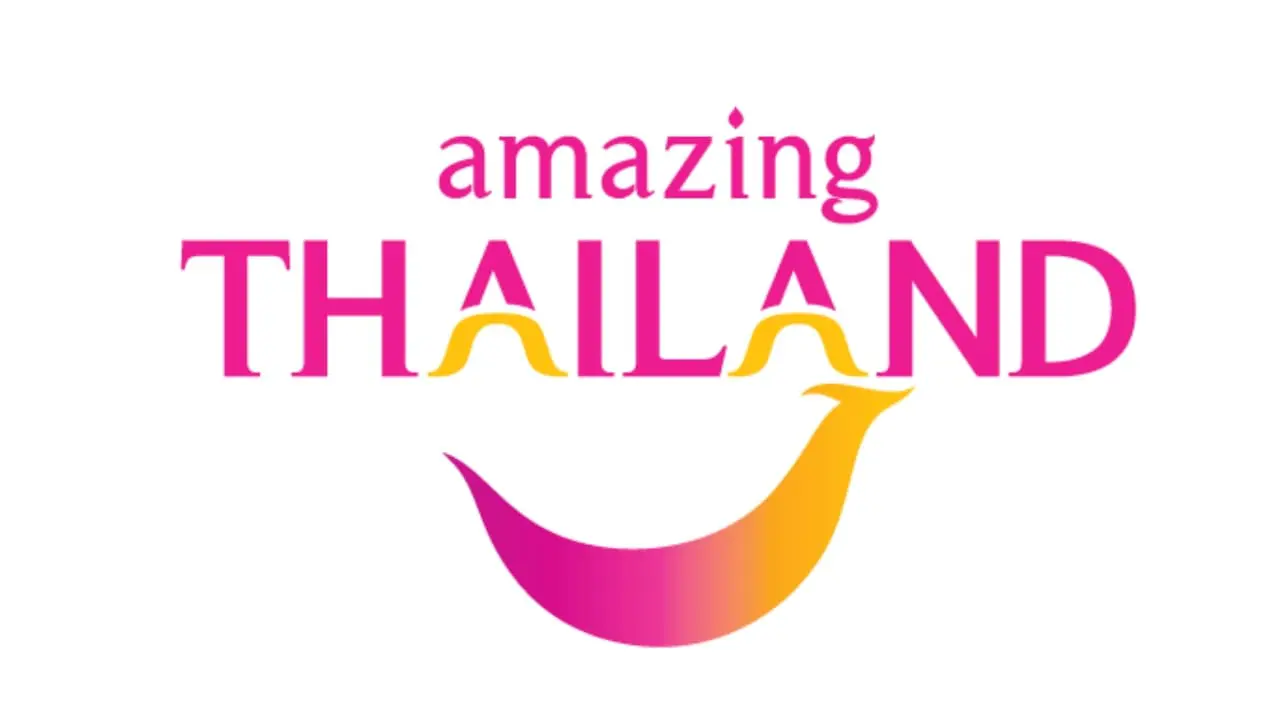Logo de la campaña turística oficial amazing Thailand, en rosa y naranja sobre fondo blanco